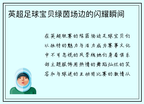 英超足球宝贝绿茵场边的闪耀瞬间